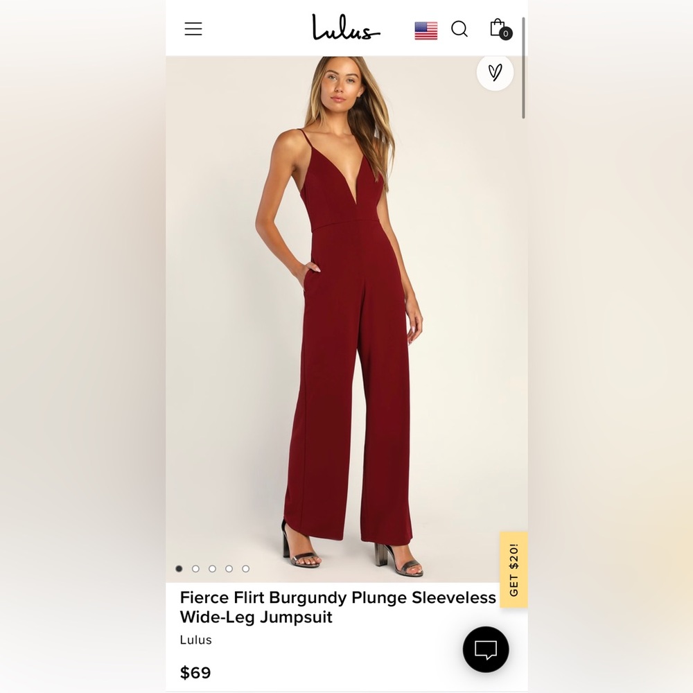 Lulu’s Burgundy Plunge Sleeveless Wide-Leg Jumpsuit Size: Medium